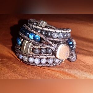 Leather beaded wrap bracelet can make cuatom